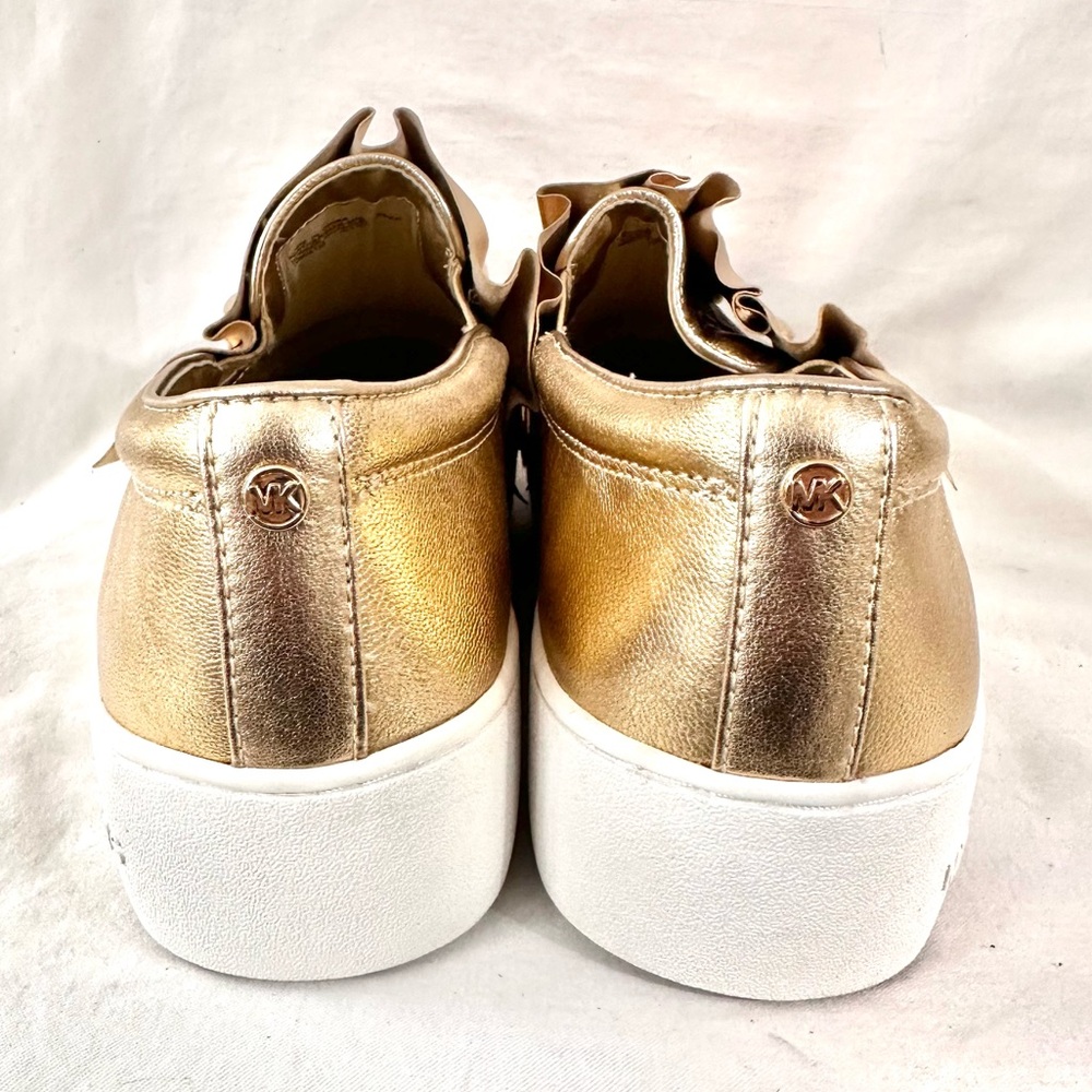 Michael Kors New Bella Sip on Ruffle Metallic Leather Platform Flats - Picture 8 of 17
